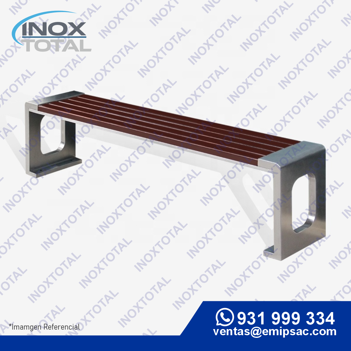 BANCA DE ACERO INOXIDABLE ASTM 304 (AWS D1.1) | CON MADERA MARRON | ACABO PULIDO BRILLOSO | BIT0001: imagen 1