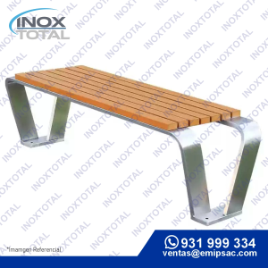 BANCA DE ACERO INOXIDABLE ASTM 304 (AWS D1.1) | CON MADERA CLARA | ACABO PULIDO BRILLOSO | BIT0002