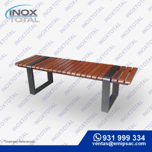 BANCA DE ACERO INOXIDABLE ASTM 304 (AWS D1.1) | CON MADERA MARRÓN | ACABO PULIDO SEMIMATE | BIT0004