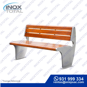 BANCA DE ACERO INOXIDABLE ASTM 304 (AWS D1.1) | CON MADERA MARRON CLARO | ACABO PULIDO BRILLOSO | BIT0007