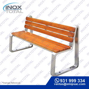 BANCA DE ACERO INOXIDABLE ASTM 304 (AWS D1.1) | CON MADERA MARRON CLARO | ACABO PULIDO BRILLOSO | BIT0008
