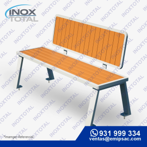 BANCA DE ACERO INOXIDABLE ASTM 304 (AWS D1.1) | CON MADERA CLARO | ACABADO PULIDO BRILLOSO | BIT0012